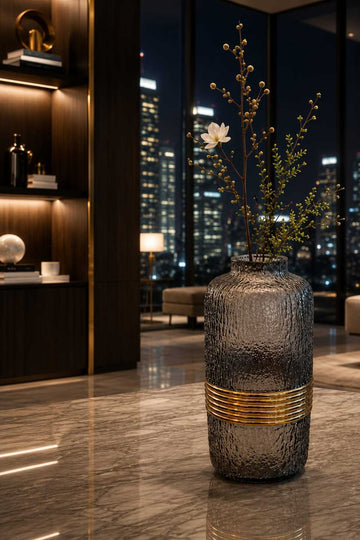 Golden Ripple Glass Vase