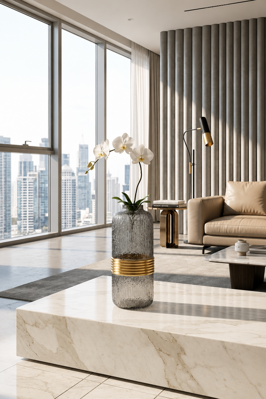Golden Ripple Glass Vase
