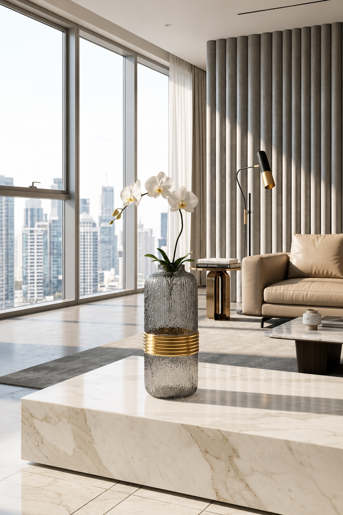 Golden Ripple Glass Vase