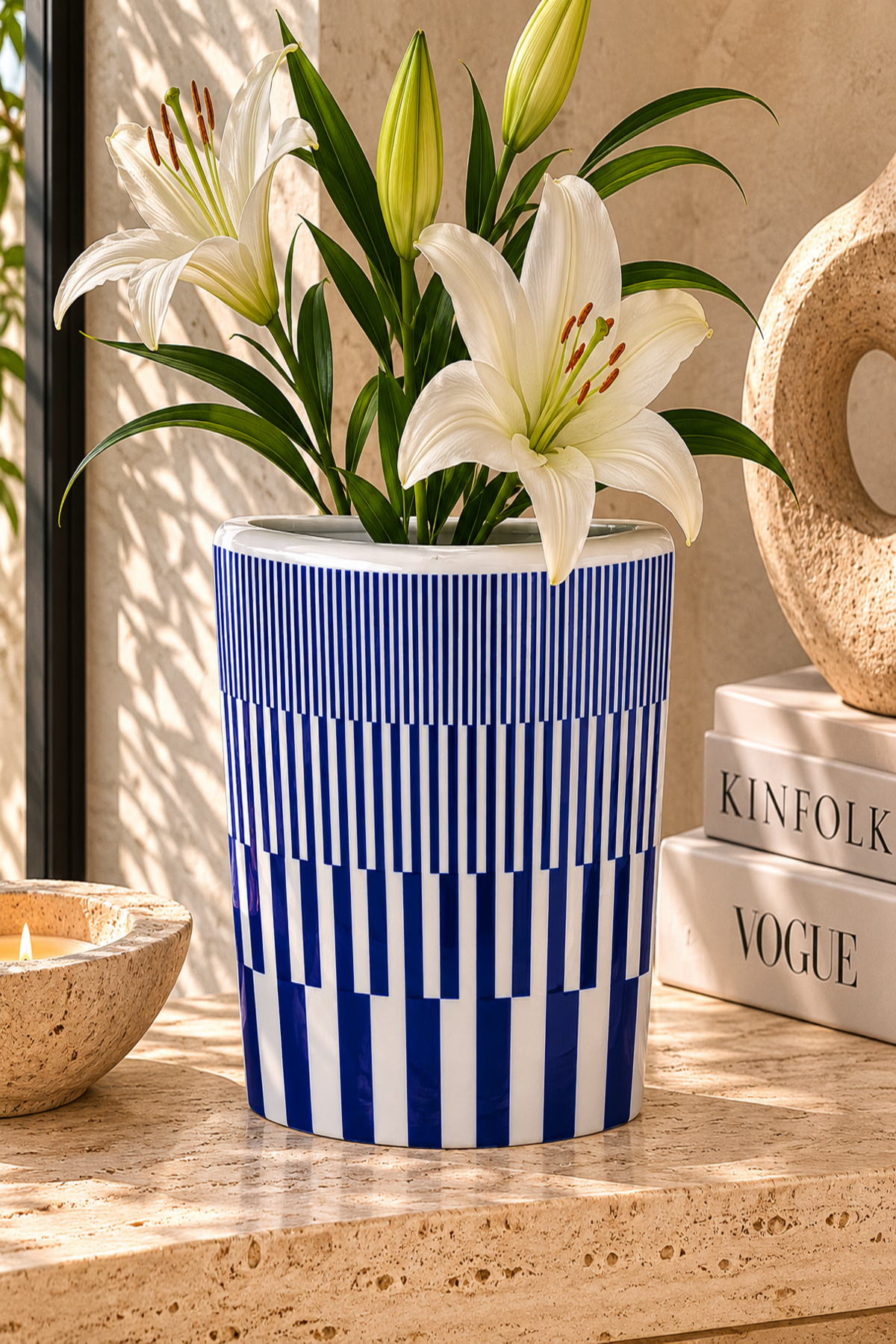 Azure Rhythm Ceramic Vase