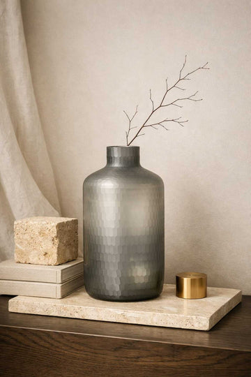 Aura Smoky Grey Hammered Glass Vase