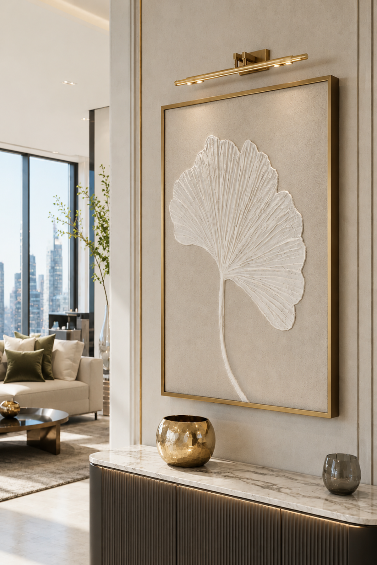 Ivory Ginkgo Relief Wall Art Frame