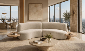 Luna Curve Bouclé Modular Sofa with Integrated Oak Side Tables