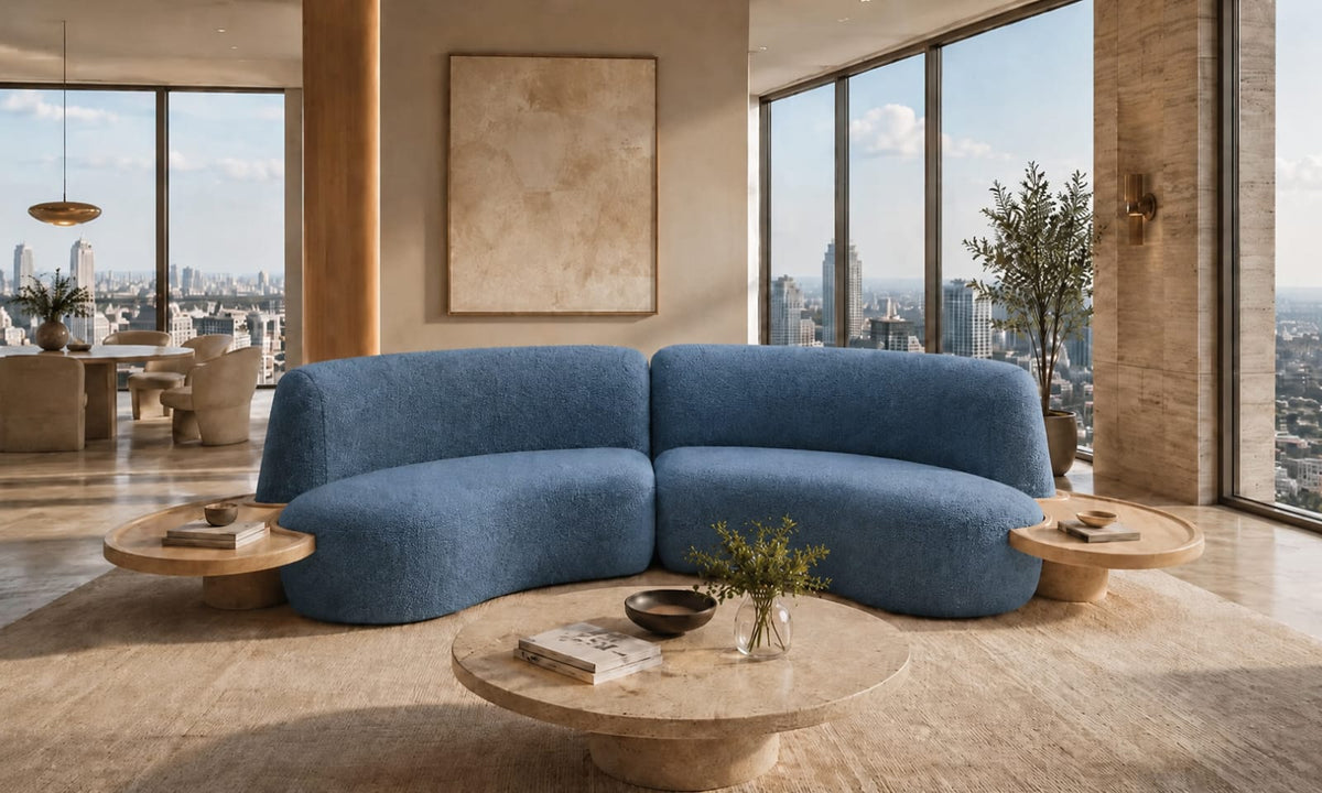 Luna Curve Bouclé Modular Sofa with Integrated Oak Side Tables