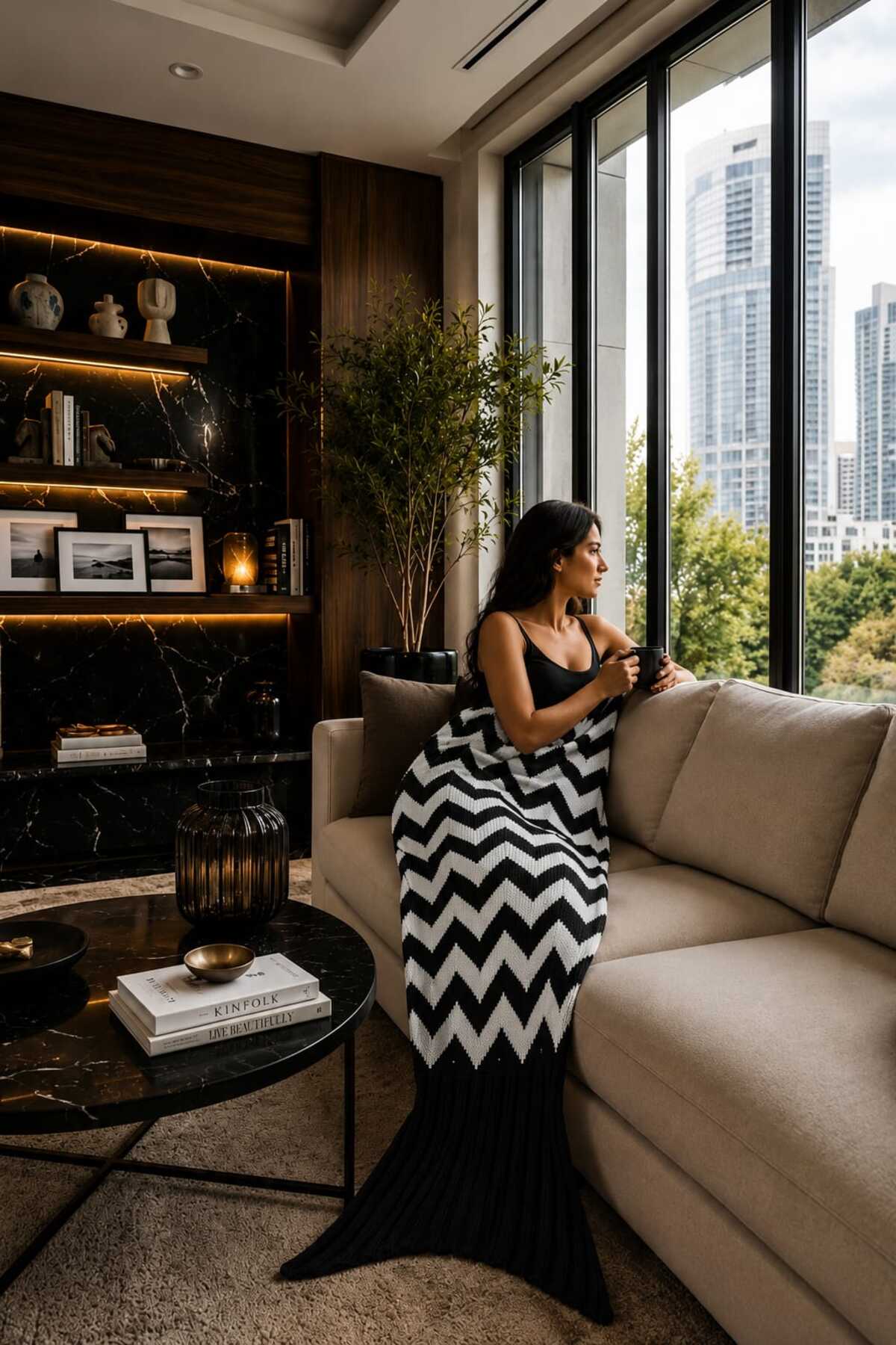 Monochrome Chevron Luxe Throw