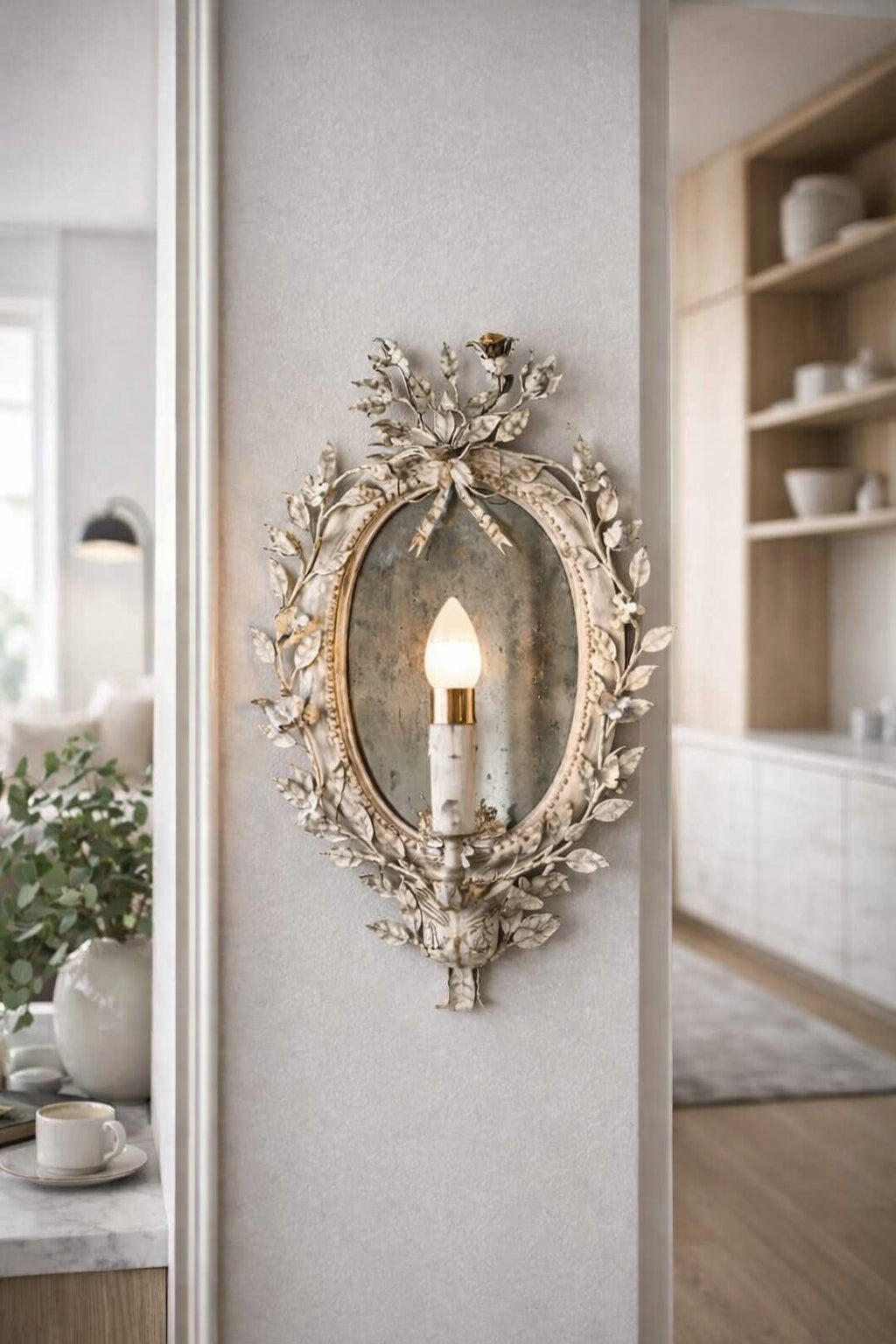 Fleur Antique Mirror Sconce