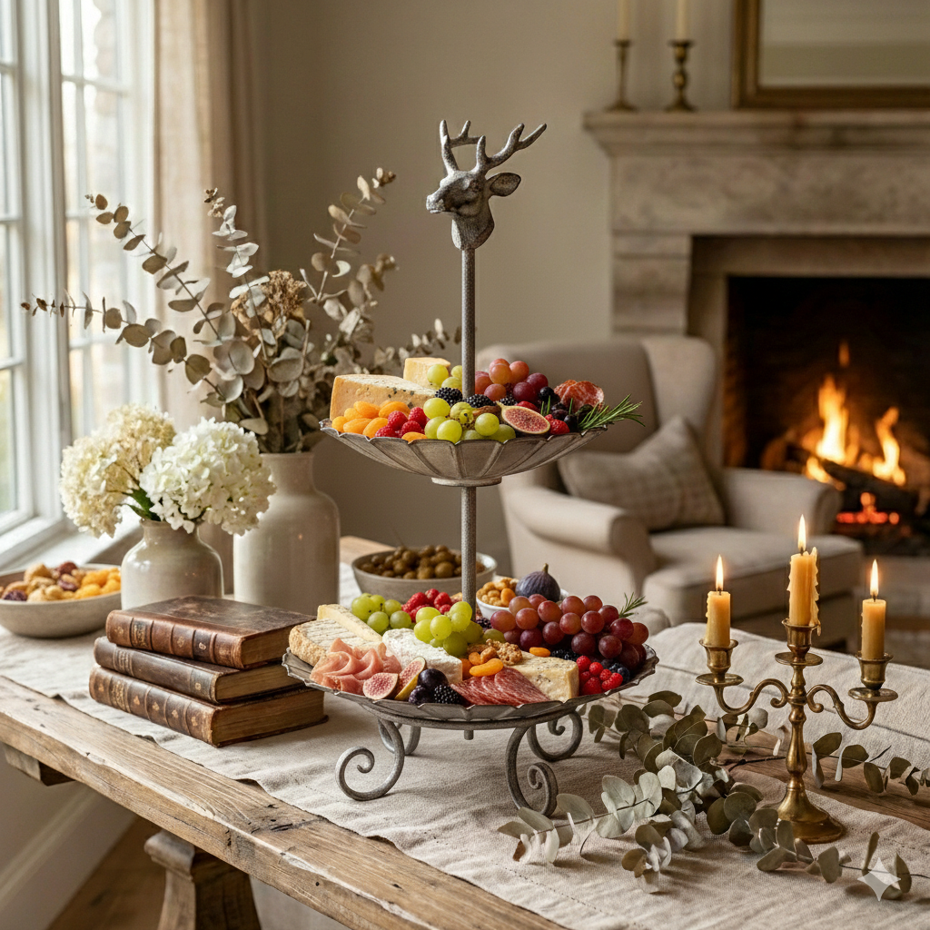Stag Crest Two-Tier Serving Stand