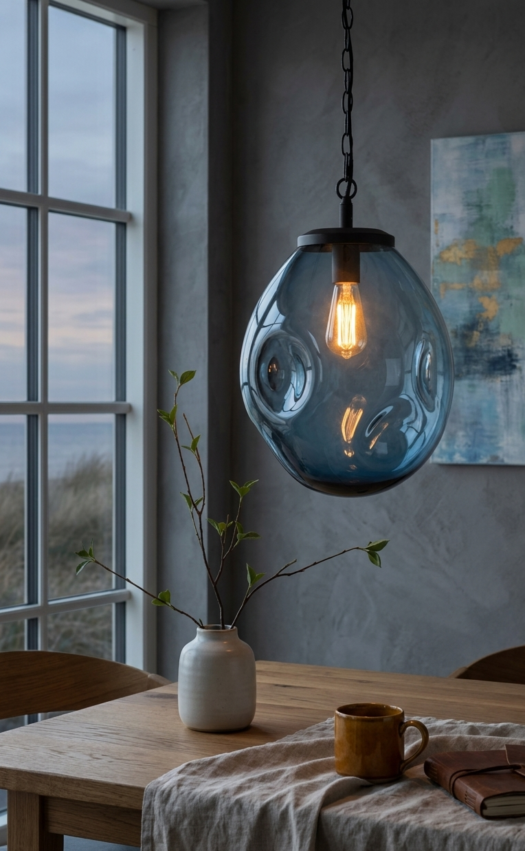 Luna Smoke Blue Glass Pendant Lamp