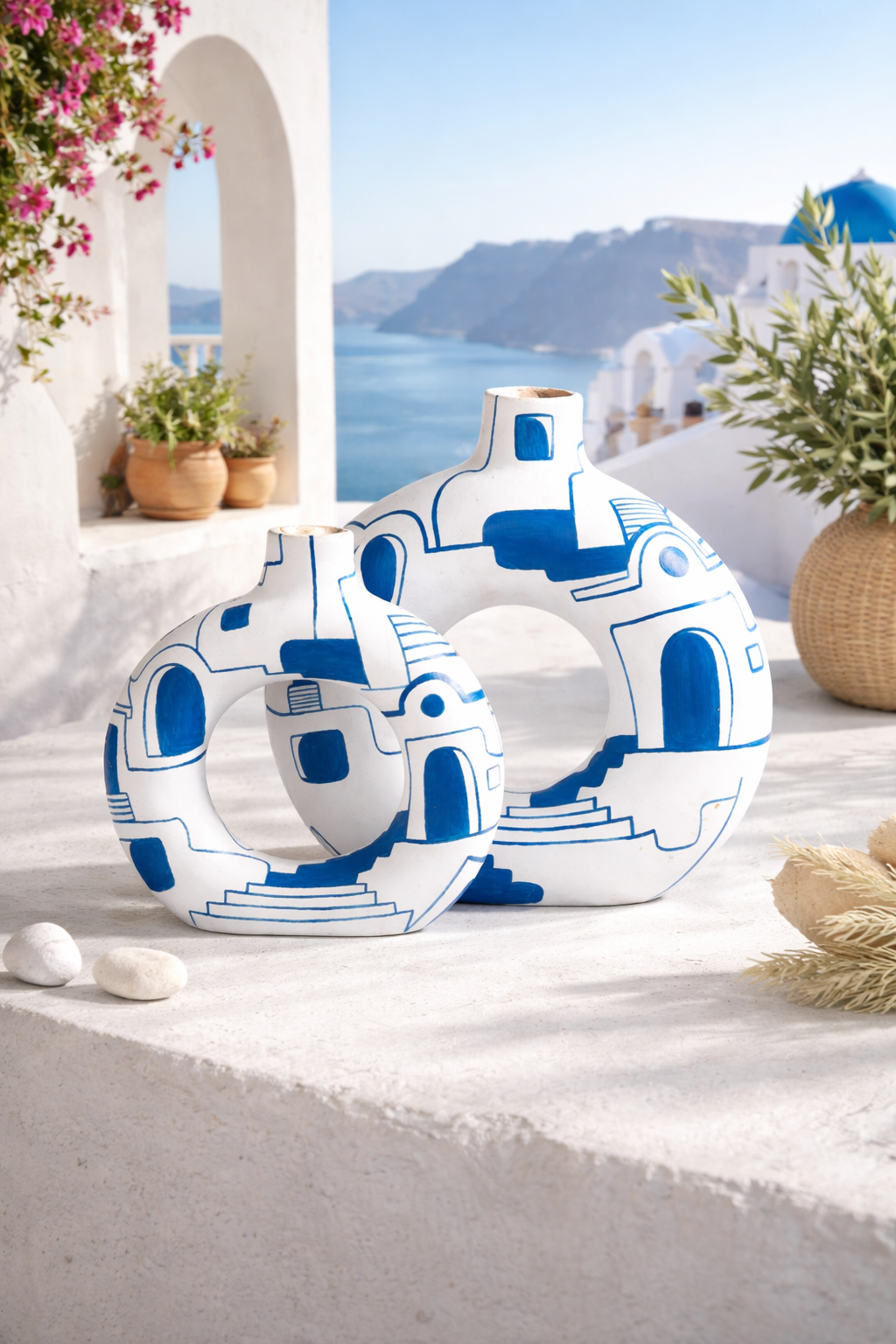 Santorini Story Hand-Painted Vases