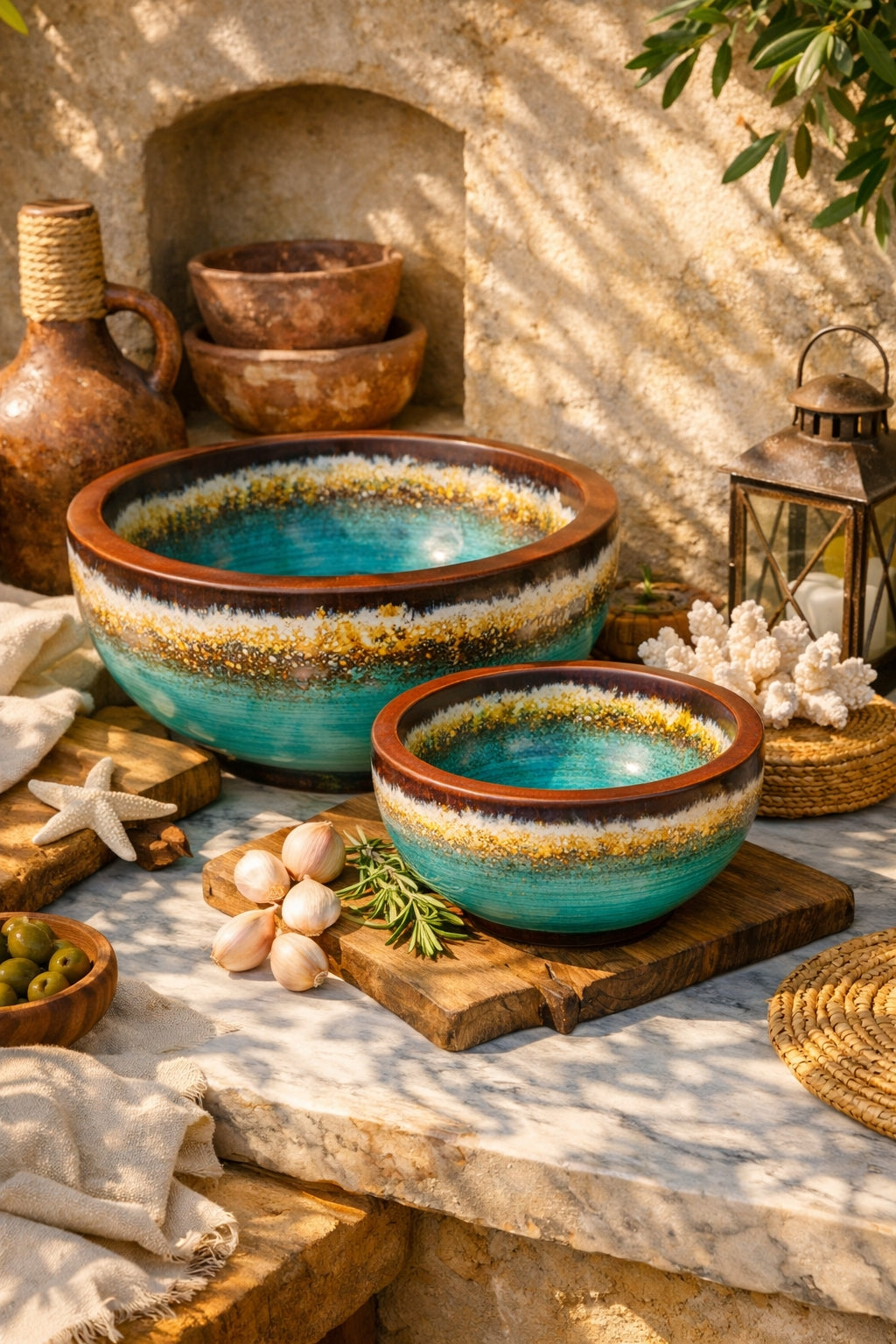 Solterra Hand‑Painted  Wooden Bowls