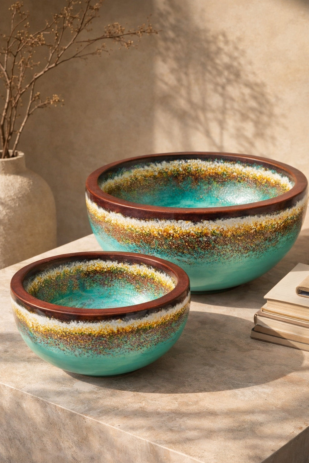 Solterra Hand‑Painted  Wooden Bowls